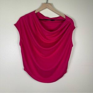 LAUREN RALPH LAUREN Old Money Women XS Drama Hot Pink Drape Neck Cap Sleeve Top